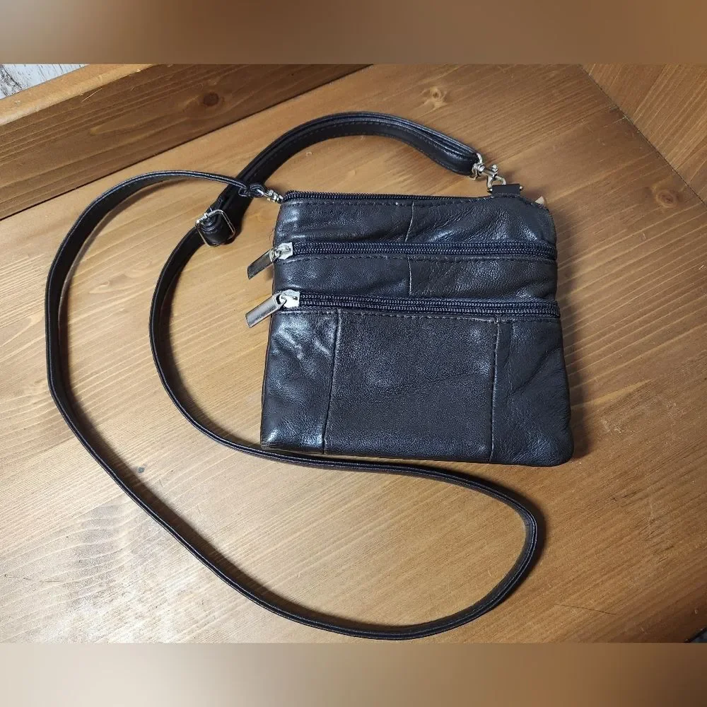 Brown Soft Leather Mini Crossbody Purse Fanny Pack Organizer Bag Belt Loops Nice